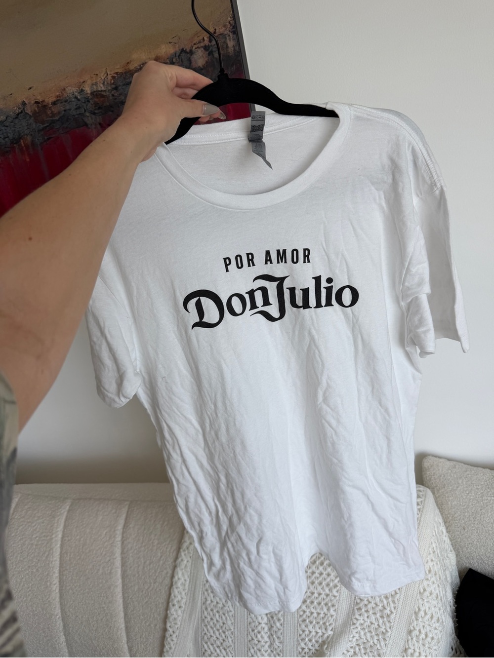 Next Level Apparel White Tee with Black Logo Tag